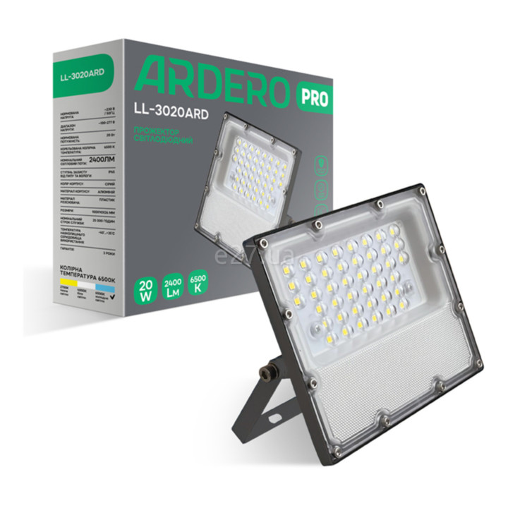 Прожектор Ardero 80025 Pro LL-3020ARD, 20 Вт, 2400 лм, 6500K · Ardero · ardero-80025