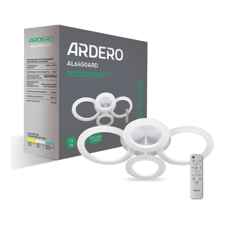 Люстра Ardero 80249 AL6450ARD SOFT R, 72 Вт, 5200 лм, 3000-6500K · Ardero · ardero-80249