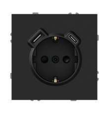 Розетка 220В з USB Ardero 80750 Soft ER123USB-B, 16A, чорний, пластик, для врізного монтажу