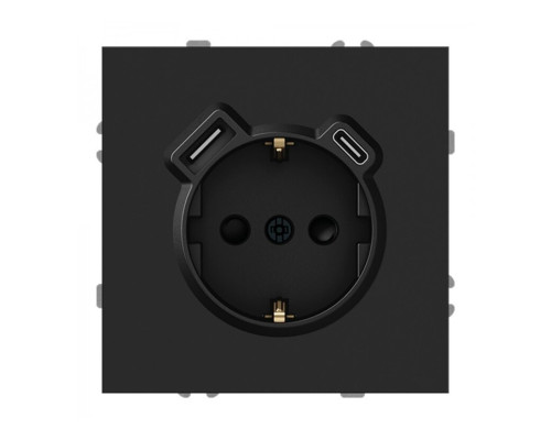 Розетка 220В з USB Ardero 80750 Soft ER123USB-B, 16A, чорний, пластик, для врізного монтажу