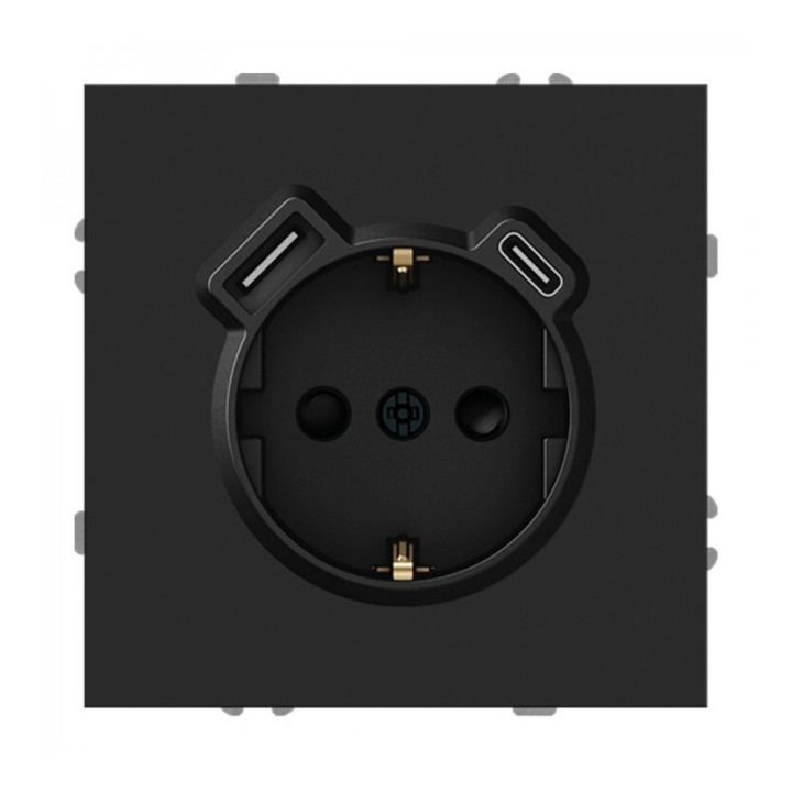 Розетка 220В з USB Ardero 80750 Soft ER123USB-B, 16A, чорний, пластик, для врізного монтажу · Ardero · ardero-80750