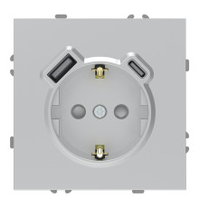 Розетка 220В з USB Ardero 80802 Soft ER123USB-S, 16A, срібло, пластик, для врізного монтажу