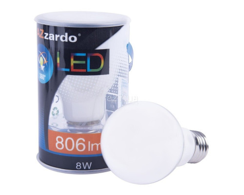 Лампа світлодіодна Azzardo AZ4019 LAMPA LED E27 DIMM 2700K 8W BALL WH, A60 8W 2700K E27 Dimmable, 360°