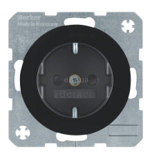 Розетка 220В Berker 47232045 R.1/R.3/R.8, 16A, чорний, пластик, із заземленням, Schuko, без захисної кришки, зі шторками, для врізного монтажу