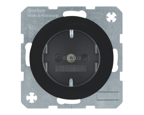 Розетка 220В Berker 47232045 R.1/R.3/R.8, 16A, чорний, пластик, із заземленням, Schuko, без захисної кришки, зі шторками, для врізного монтажу