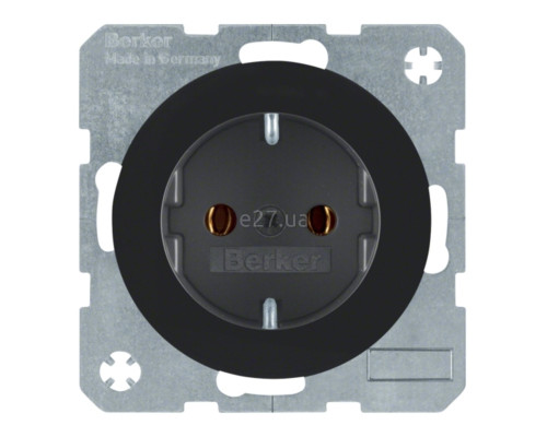 Розетка 220В Berker 47432045 R.1/R.3/R.8, 16A, чорний, пластик, із заземленням, Schuko, без захисної кришки, без шторок, для врізного монтажу