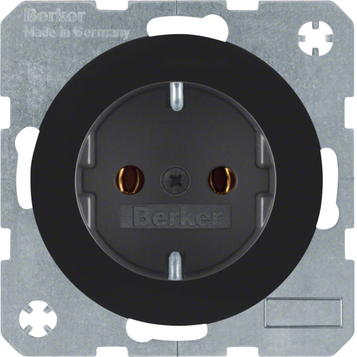 Розетка 220В Berker 47432045 R.1/R.3/R.8, 16A, чорний, пластик, із заземленням, Schuko, без захисної кришки, без шторок, для врізного монтажу · Berker · berker-47432045