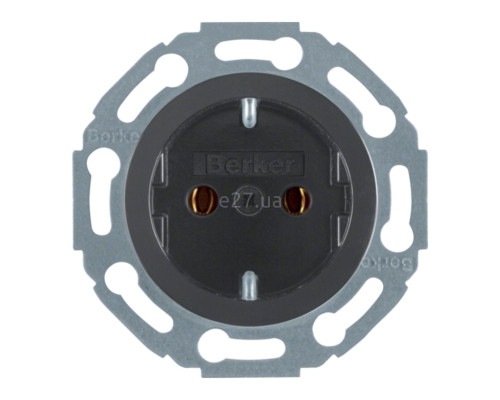 Розетка 220В Berker 474521 1930/Glas, 16A, чорний, пластик, із заземленням, Schuko, без захисної кришки, без шторок, для врізного монтажу