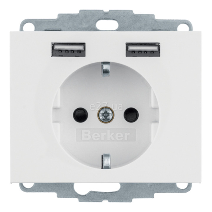 Розетка 220В з USB Berker 48037009 K.1, 16A, полярна білизна глянцевий, пластик, ip20, для врізного монтажу · Berker · berker-48037009
