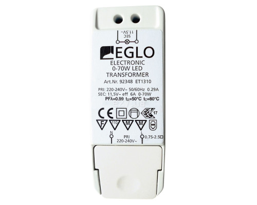 Трансформатор Eglo 92348 Transformer Halogen/LED, 12V DC, Залежить від навантаження, 70 Вт