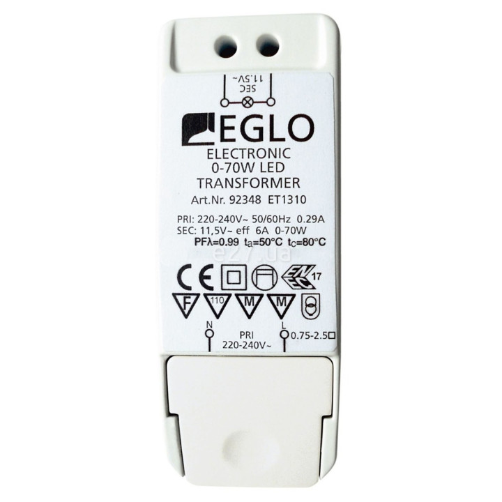 Трансформатор Eglo 92348 Transformer Halogen/LED, 12V DC, Залежить від навантаження, 70 Вт · Eglo · eglo-92348