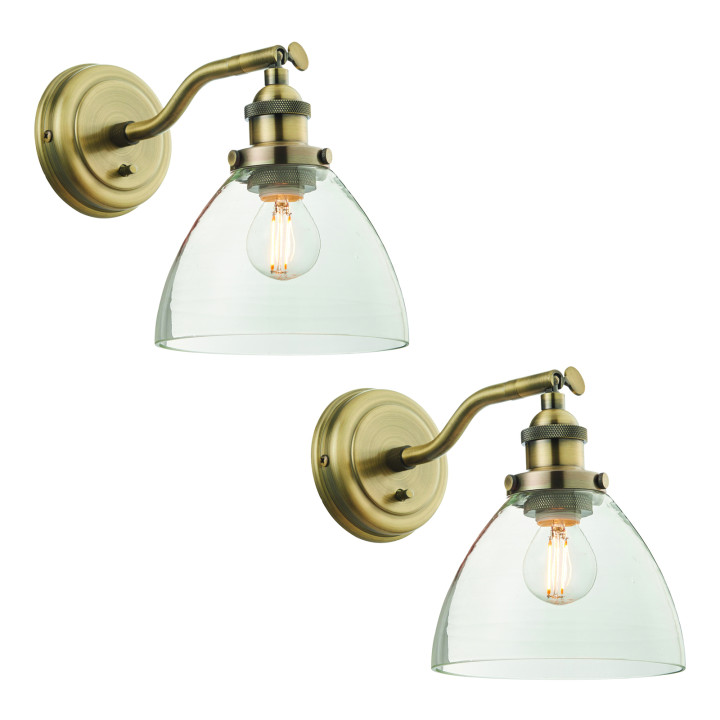 Бра Endon 102058 Hansen - Twin Pack Wall, Antique brass plate & clear glass (набор из 2 шт) · Endon · endon-102058