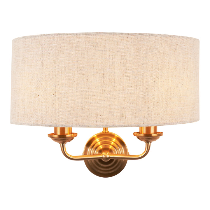 Бра Endon 110726 Highclere 2lt Wall, Vintage brass finish & natural linen · Endon · endon-110726