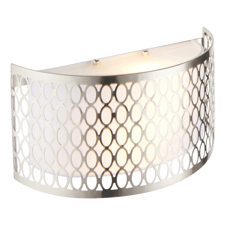 Бра Endon 113263 Cordero 2lt Wall, Satin nickel plate, white fabric & frosted glass · Endon · endon-113263
