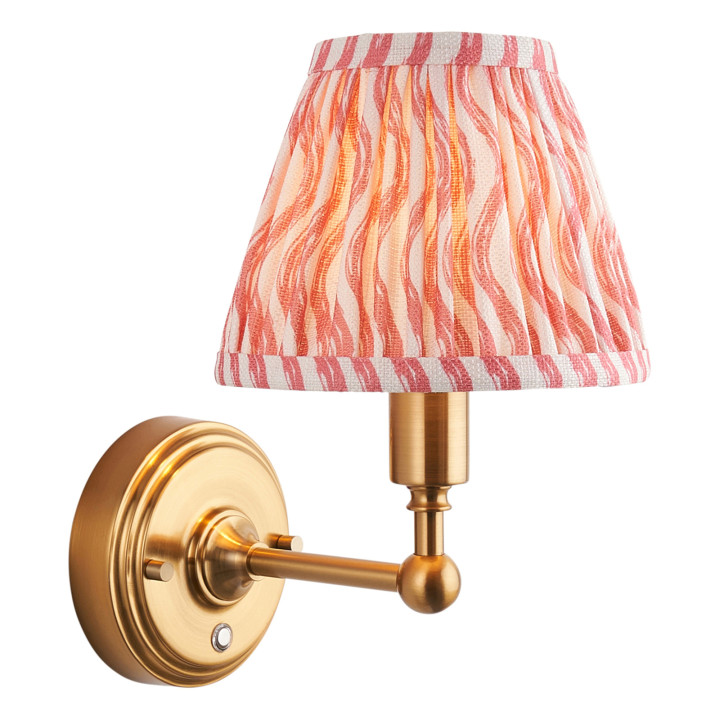 Бра Endon 114823 Burley Rechargeable & Ripple 16cm Wall, Brushed aged brass plate & coral pink fabric, 1.5 Вт, 155 лм, 2700K · Endon · endon-114823