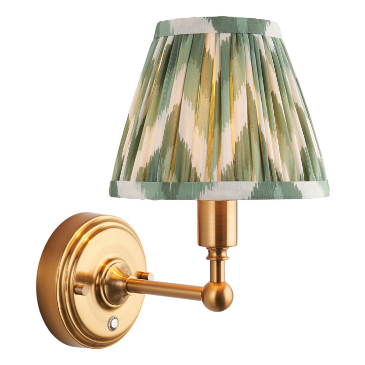 Бра Endon 114824 Burley Rechargeable & Zigzag 16cm Wall, Brushed aged brass plate & cotswold green fabric, 1.5 Вт, 155 лм, 2700K · Endon · endon-114824