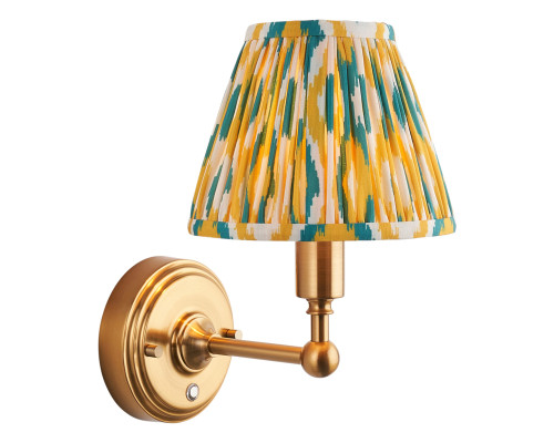 Бра Endon 114828 Burley Rechargeable & Ikat 16cm Wall, Brushed aged brass plate with yellow & jade fabric, 1.5 Вт, 155 лм, 2700K