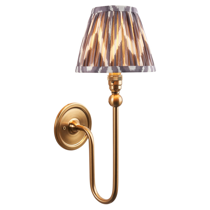 Бра Endon 115026 Santiago & Zigzag 16cm Wall, Brushed aged brass plate & pearl grey fabric · Endon · endon-115026