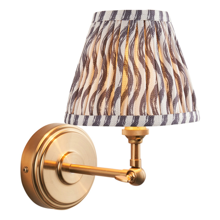 Бра Endon 115780 Step Wing & Ripple 16cm Wall, Brushed aged brass plate & pearl grey fabric · Endon · endon-115780