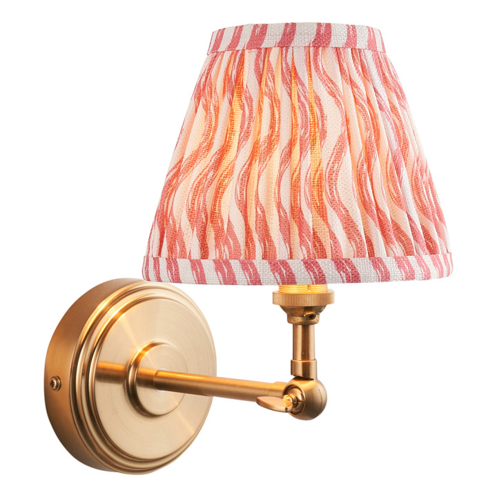 Бра Endon 115781 Step Wing & Ripple 16cm Wall, Brushed aged brass plate & coral pink fabric · Endon · endon-115781