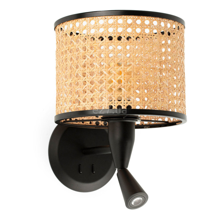 Бра Faro 64309-47 MAMBO Black/rattan wall lamp with reader · Faro · faro-64309-47