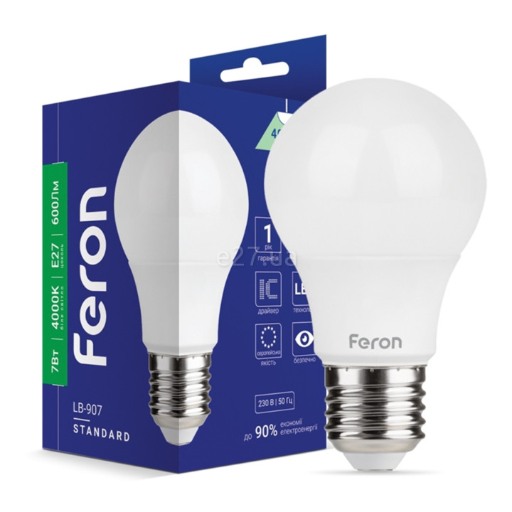 Лампа світлодіодна Feron 1796 LB-907, A55 7W 4000K E27, 200° · Feron · feron-1796