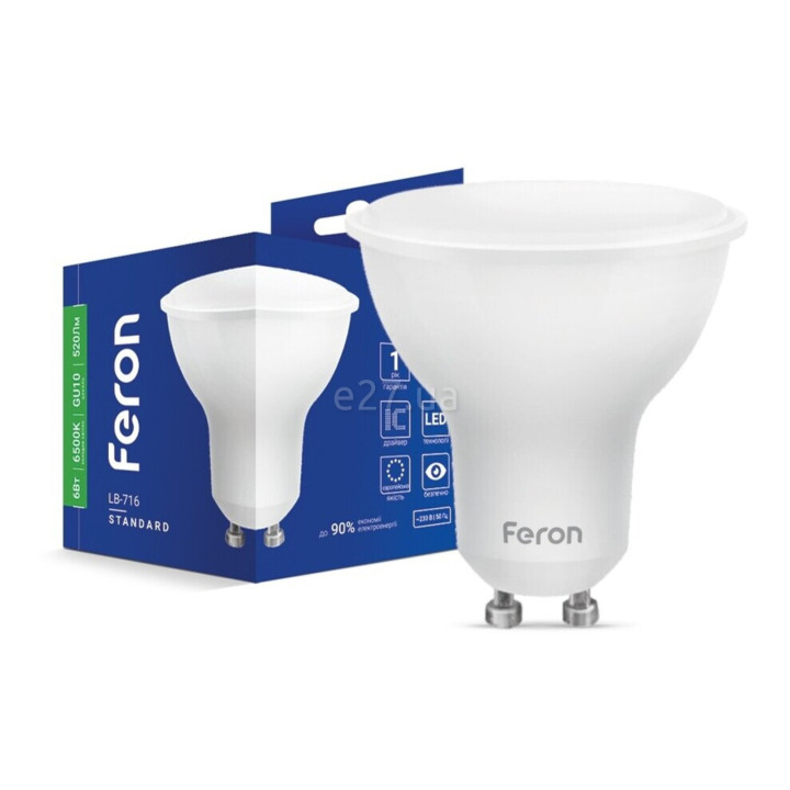 Лампа світлодіодна Feron 1873 LB-716, MR-тип 6W 6500К GU10, 120° · Feron · feron-1873