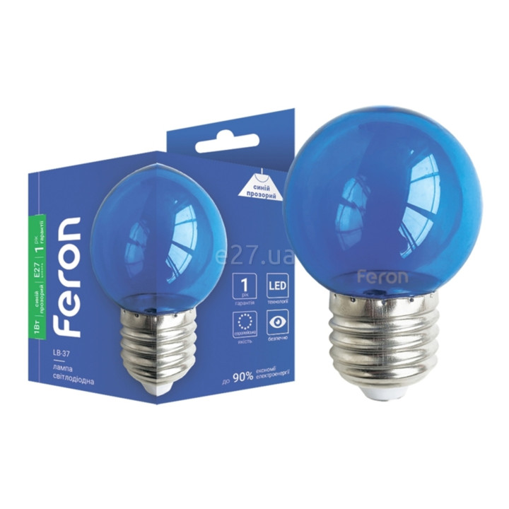 Лампа світлодіодна Feron 1897 LB-37, G45 1W Blue E27, 270° · Feron · feron-1897