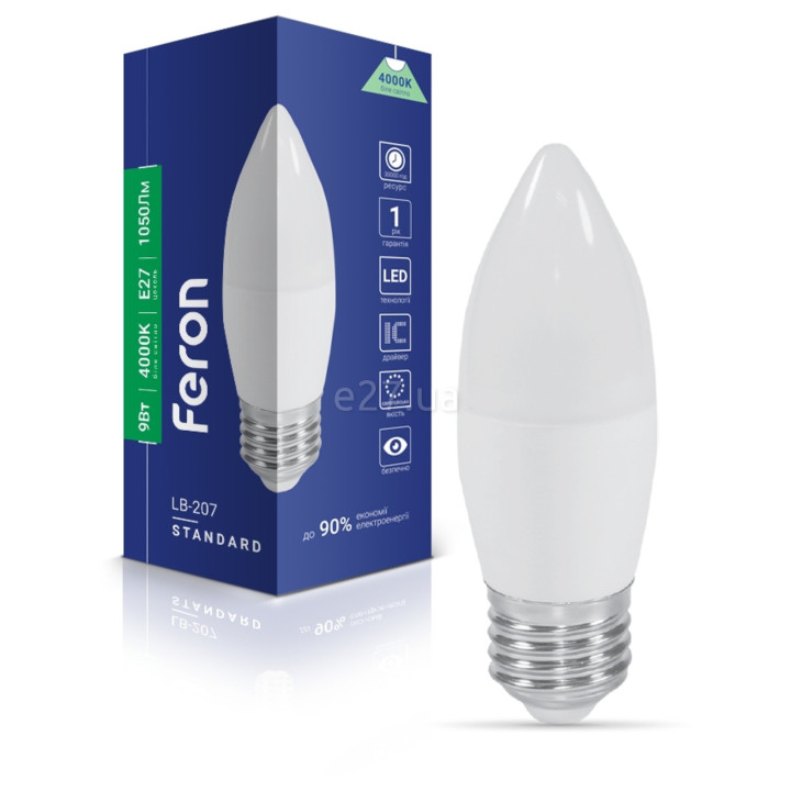 Лампа світлодіодна Feron 40183 LB-207, C37 9W 4000K E27, 200° · Feron · feron-40183