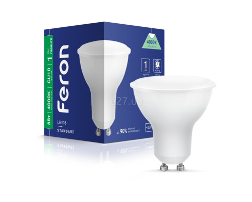 Лампа світлодіодна Feron 40187 LB-216, MR16 8W 4000K GU10, 120°