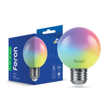 Лампа світлодіодна Feron 40217 LB-378, G60 1W RGB E27, 270°