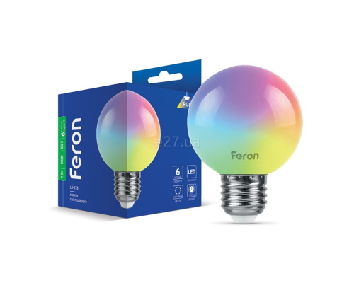Лампа світлодіодна Feron 40217 LB-378, G60 1W RGB E27, 270°