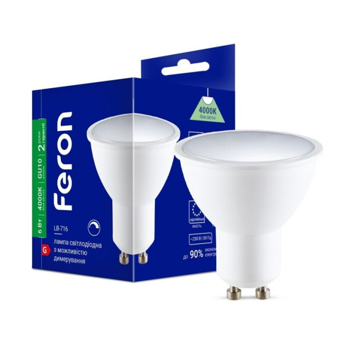 Лампа світлодіодна Feron 80867 LB-716, 6W 4000K GU10 Dimmable · Feron · feron-80867