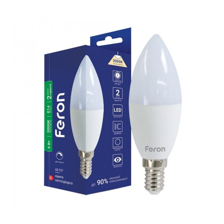 Лампа світлодіодна Feron 80868 LB-737, 6W 3000K E14 Dimmable · Feron · feron-80868