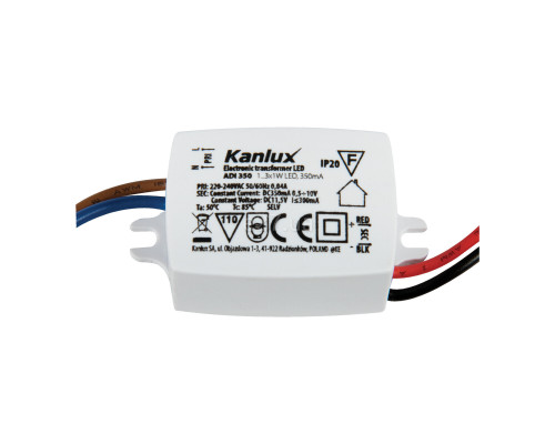 Драйвер Kanlux 1440 Adi 350mA 3W 0.5-10V DC, Залежить від навантаження, 350mA DC, 3 Вт