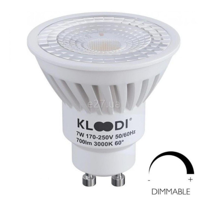 Лампа світлодіодна Kloodi KDGU10-7WSMD 3K 60D DIM , MR16 7W 3000K GU10 Dimmable, 60° · Kloodi · kloodi-kdgu10-7wsmd-3k-60d-dim