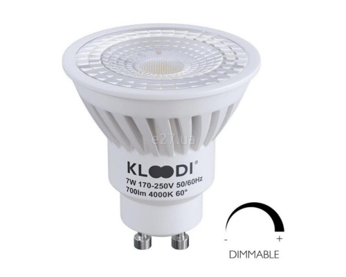 Лампа світлодіодна Kloodi KDGU10-7WSMD 4K 60D DIM , MR16 7W 4000K GU10 Dimmable, 60°