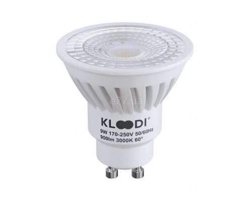 Лампа світлодіодна Kloodi KDGU10-9WSMD 3K 60D , MR16 9W 3000K GU10, 60°