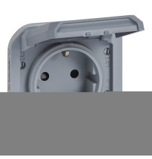 Розетка 220В Legrand 069571L PLEXO Розетка 2К+З з гвинтовими клемами механізм, колір Сірий, сірий, із захисною кришкою, для врізного монтажу