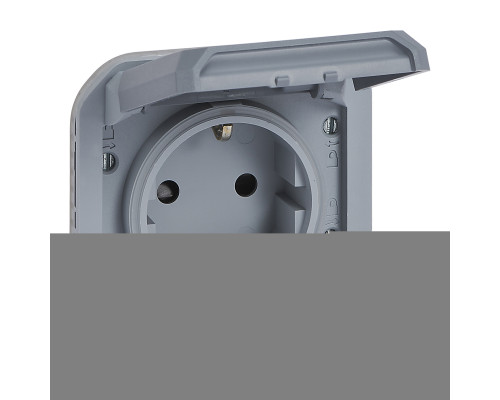 Розетка 220В Legrand 069571L PLEXO Розетка 2К+З з гвинтовими клемами механізм, колір Сірий, сірий, із захисною кришкою, для врізного монтажу