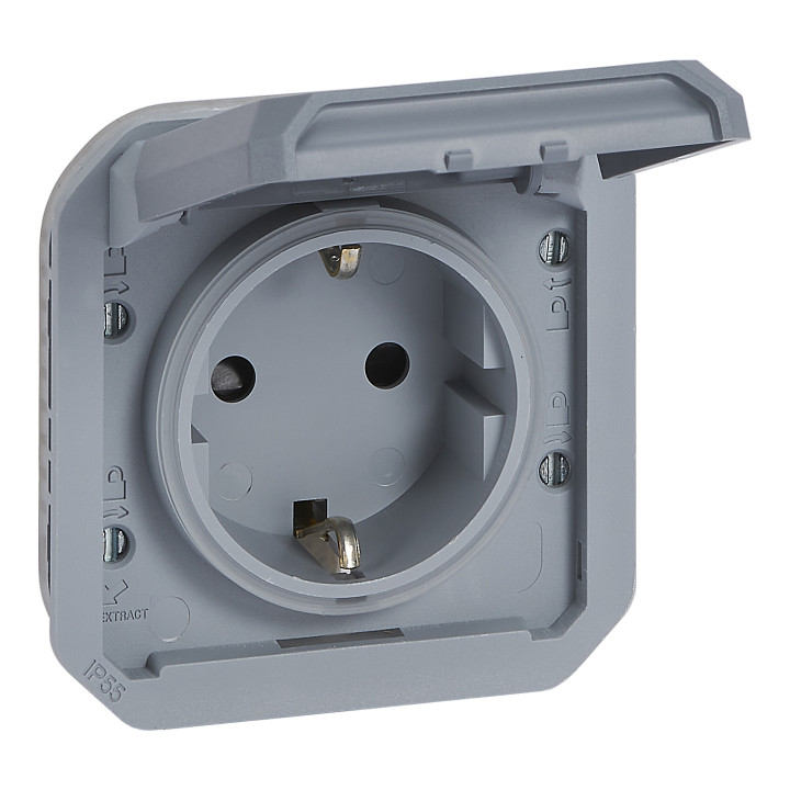 Розетка 220В Legrand 069571L PLEXO Розетка 2К+З з гвинтовими клемами механізм, колір Сірий, сірий, із захисною кришкою, для врізного монтажу · Legrand · legrand-069571l
