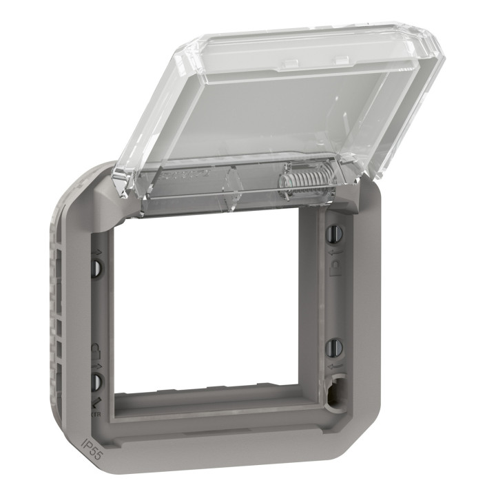 Адаптер Legrand 069580L PLEXO Адатпер для механізмів Mosaic з прозорою кришкою механізм, колір Сірий, сірий, із захисною кришкою, для врізного монтажу · Legrand · legrand-069580l