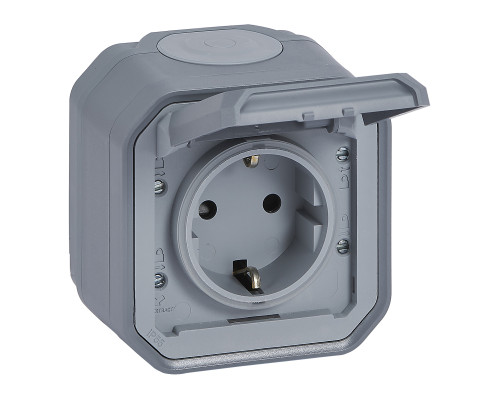Розетка 220В Legrand 069733L PLEXO Розетка 2К+З з гвинтовими клемами накладний, колір Сірий, сірий, для накладного монтажу