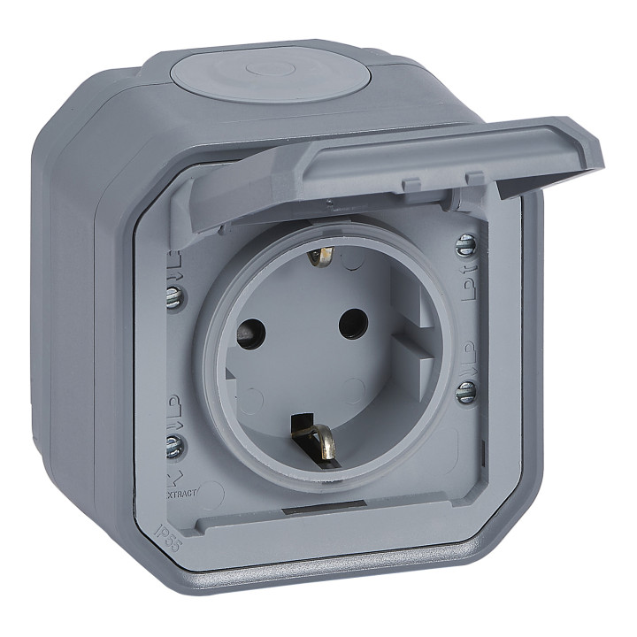Розетка 220В Legrand 069733L PLEXO Розетка 2К+З з гвинтовими клемами накладний, колір Сірий, сірий, для накладного монтажу · Legrand · legrand-069733l