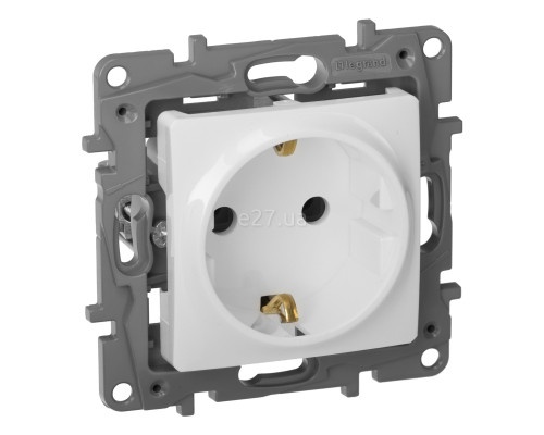 Розетка 220В Legrand 672221 Etika, білий, пластик, із заземленням, Schuko, без захисної кришки, без шторок, для врізного монтажу