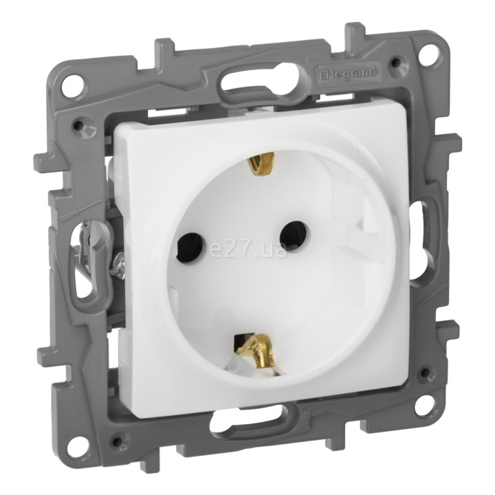Розетка 220В Legrand 672222 Etika, білий, пластик, із заземленням, Schuko, без захисної кришки, зі шторками, для врізного монтажу · Legrand · legrand-672222