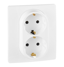 Розетка подвійна 220В Legrand 672223 Etika, білий, пластик, із заземленням, Schuko, без захисної кришки, без шторок, для врізного монтажу