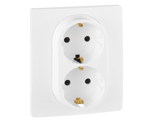Розетка подвійна 220В Legrand 672223 Etika, білий, пластик, із заземленням, Schuko, без захисної кришки, без шторок, для врізного монтажу