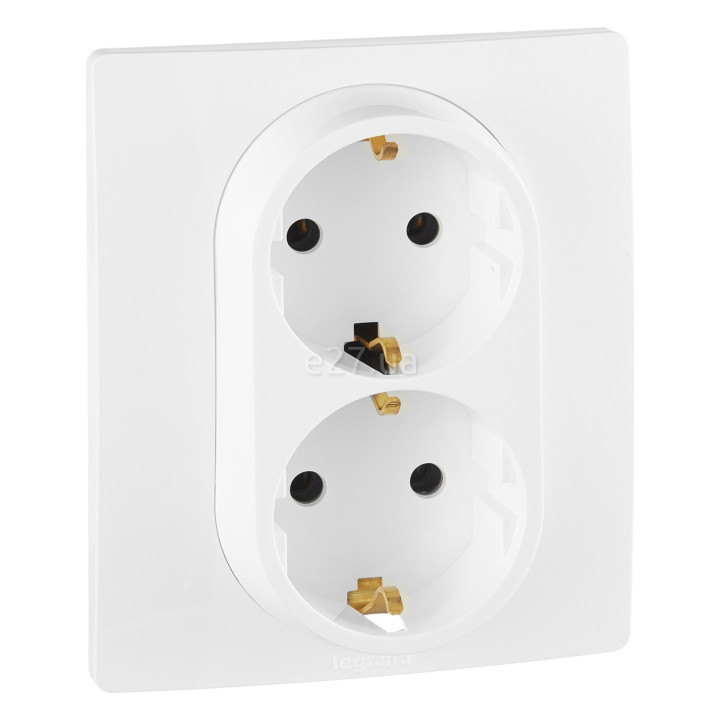 Розетка подвійна 220В Legrand 672223 Etika, білий, пластик, із заземленням, Schuko, без захисної кришки, без шторок, для врізного монтажу · Legrand · legrand-672223