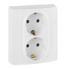 Розетка подвійна 220В Legrand 672233 Etika, білий, пластик, із заземленням, Schuko, без захисної кришки, зі шторками, для врізного монтажу
